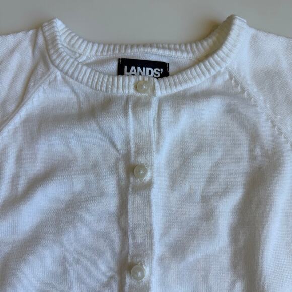 Lands End Girls White Cotton Button-Down Cardigan Sweater Small 6-7 - Picture 5 of 8